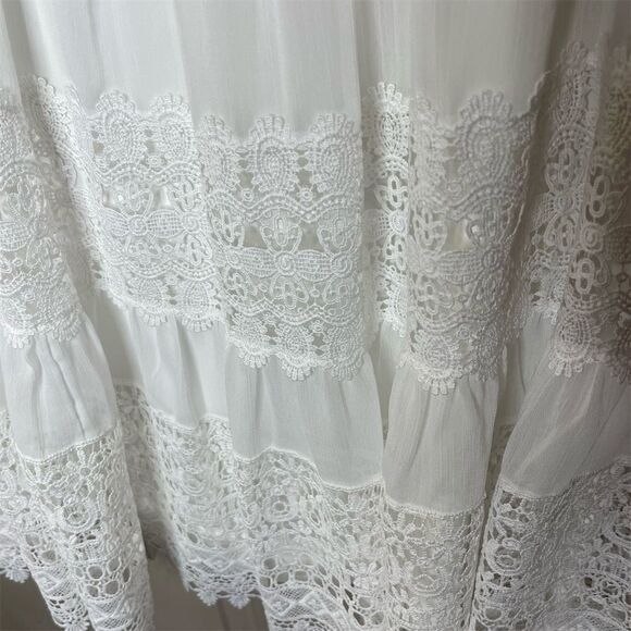 Chico's Women's White Lace-Inset Maxi Skirt Size 1 Casual Long - Picture 3 of 6